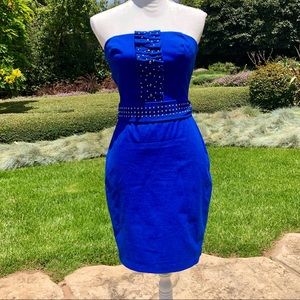 Anthropologie Eva Franco Blue Strapless Belted Mini Dress